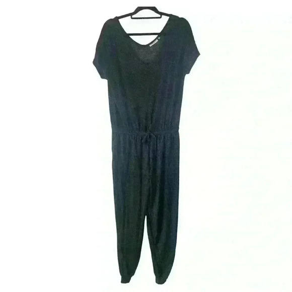 Serra Women's Heather Gray Jumpsuit Pockets Tied Waist Short Sleeves Size Large - Picture 1 of 13